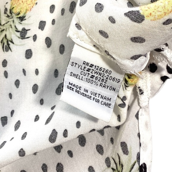 Velvet Heart Pineapple Print Roll Tab Sleeve Rayon Blouse, Medium - Picture 4 of 8